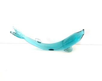 Vintage Murano Aqua Glass Fish 12" Long Made in Italy