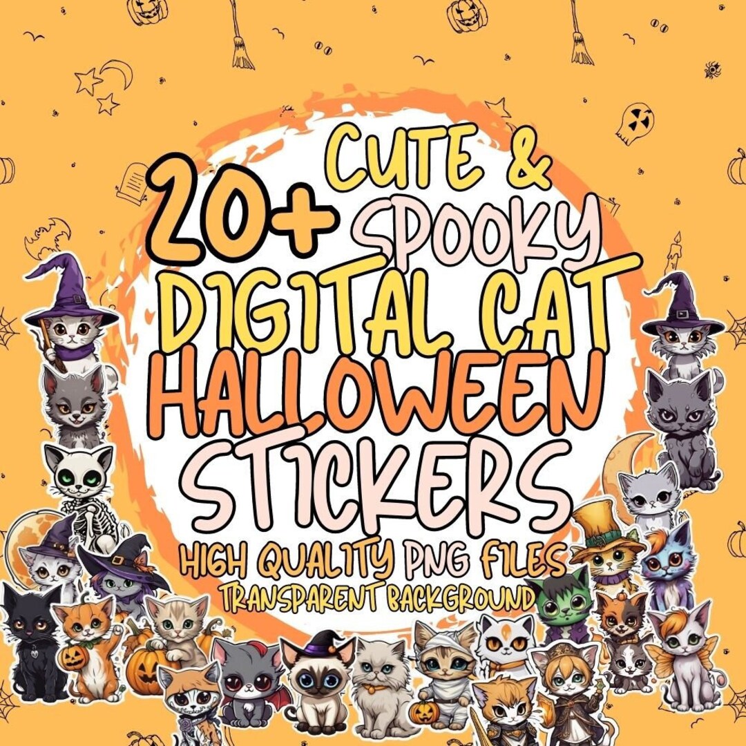 Halloween Cat Clipart Printable Cat Sticker for Halloween Etsy