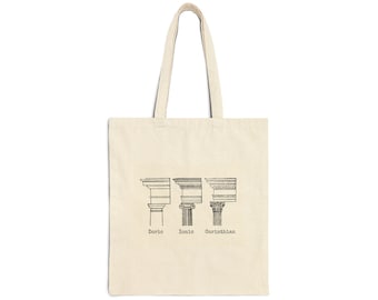 Greek Architecture Orders Columns Cotton Canvas Tote Bag - Ancient Greek Design, Historical Art Shoulder Bag, Architecture Lover Gift,