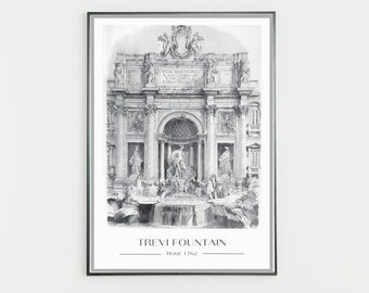 Trevi Fountain Rome Architecture White PRINTABLE Artwork, Downloadable Prints, Classy Wall Art, Instant Download, Digital Download