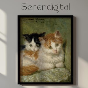 Two Kittens Art Print, Henriette Ronner Knip Cat Wall Decor, Vintage Animal Painting, Victorian Nursery Art, Pet Lover Gift