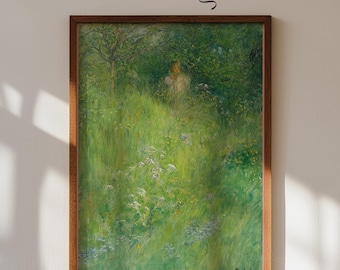 A Fairy in the Meadow Print, Carl Larsson Artwork, Whimsical Botanical Wall Art, Childlike Forest Illustration, Scandinavian Vintage