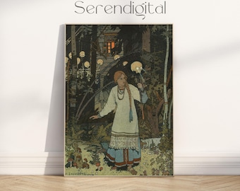 PHYSICAL: Vasilisa the Beautiful and Baba Yaga's Hut by Ivan Bilibin Art,  Russian Folklore Matte Vertical Poster, Fairy Tale Witch Decor