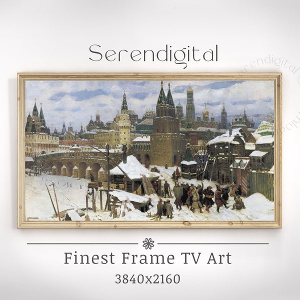 Samsung Frame TV All-saints bridge Moscow Winter OilPainting |  Samsung Frame Tv art |  Christmas Landscape decor | Printable painting