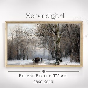 Samsung Frame TV Horse and Cart Winter OilPainting |  Samsung Frame Tv art | Muted Neutral Christmas Landscape decor | Digital Download