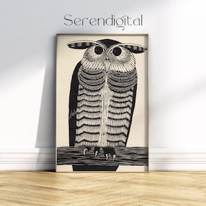 Hoornuil Owl Art Print, Dutch Wildlife Poster, Samuel Jessurun de Mesquita, Vintage Nature Wall Decor, Elegant Animal Illustration