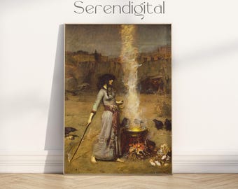 PHYSICAL: Magic Circle by John William Waterhouse, dark academia Victorian print, occult witch gothic decor vertical poster fine art print