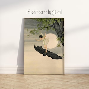 PHYSICAL: The Fairy on a Bat by Ida Renthoul Thwaite, Matte Wall Art, Fantasy Art Print, Fairy Artwork, Home Decor Print