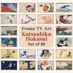 Katsushika Hokusai set of 80 Artworks for The Samsung Frame TV, Digital Download Backgrounds, Vintage Japanese Ukiyo-e Painting Collection