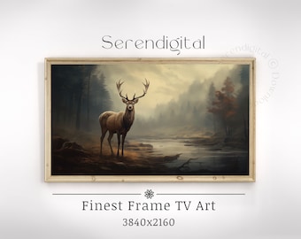 Frame TV Art Stag Painting |  Deer painting Landscape Art for TV | Rustic 16x9 Samsung Frame Tv Art | Digital Download Decor
