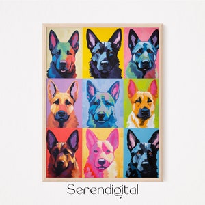 German Shepard Pop-Art Print, Dog Lover, Dog Gift Canvas Painting, Printable Dog Wallart Decor, C anvas