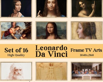 Leonardo da Vinci Art for The Samsung Frame TV, 16 Digital Download backgrounds set, Classical Renaissance Masterpiece collection, Da Vinci