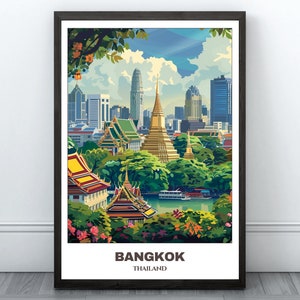 Bangkok Travel Printable Poster - Thailand Travel Poster - Citycape Painting -Digital Print Wall Art -Bangkok Home Decor -Bangkok Trip Print