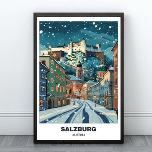 Salzburg Travel Printable Poster -Austria Travel Poster -Salzburg Painting -Digital Print Wall Art-Austria Home Decor -Salzburg Snowly Print