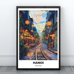 Hanoi Travel Printable Poster - Vietnam Travel Poster - Citycape Painting - Digital Wall Art Print - Hanoi Home Decor -  Hanoi Old Quarter