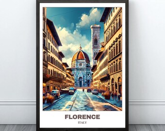 Póster imprimible de viaje a Florencia - Póster de viaje a Italia - Pintura de paisaje urbano - Arte de pared impreso digitalmente - Decoración de pared de viaje para habitación - Viaje a Florencia