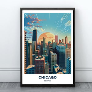 CHICAGO City Printable Poster -  Illinois Travel Poster - Cityscape Painting - Digital Print Wall Art - Travel Art Room Decor - Gift For Her
