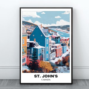 St. John&#39;s Travel Printable Poster - Canada Travel Poster -Cityscape Painting -Digital Print Wall Art -Canada Home Decor - Snowly St. John&#39;s
