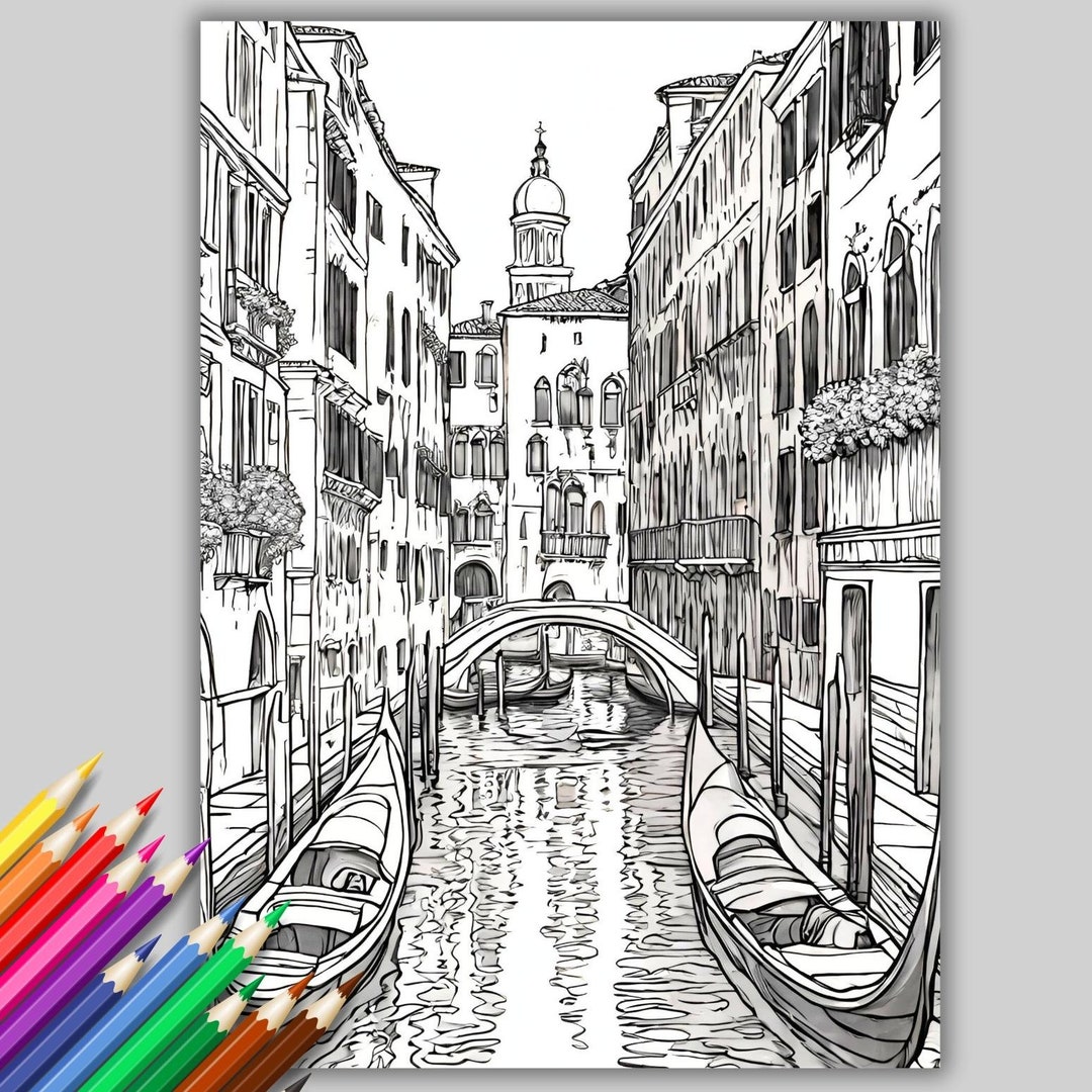 Venice Coloring Page Printable Coloring Page Coloring Activity for Adults Coloring Page Digital ...