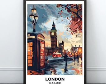 London Travel Printable Poster - England Travel Poster -Cityscape Painting - Digital Print Wall Art -London Home Decor -United Kingdom Print