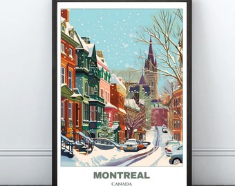 Montreal Travel Printable Poster -Canada Travel Poster-Citycape Painting -Digital Print Wall Art- Montreal Home Decor -Montreal Snowly Print