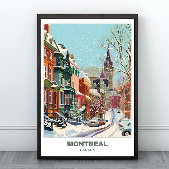 Montreal Travel Printable Poster -Canada Travel Poster-Citycape Painting -Digital Print Wall Art- Montreal Home Decor -Montreal Snowly Print