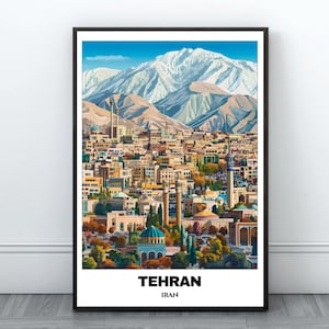 Cartaz de viagem para impressão em Teerã - Cartaz de viagem para o Irã - Pintura de paisagem urbana - Arte de parede com impressão digital - Decoração para casa em Teerã - Impressão de viagem para Teerã