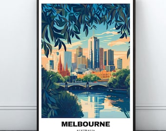 Melbourne Travel Printable Poster - Australia Travel Poster - Cityscape Painting -Digital Print Wall Art - Travel Room Decor -Melbourne Art