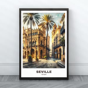 Seville Travel Printable Poster - Spain Travel Poster -Cityscape Painting - Digital Print Wall Art- Travel Wall Art Home Decor -Seville Trip