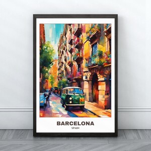 Poster imprimable de voyage à Barcelone - Poster de voyage en Espagne - peinture à l'huile numérique - peinture paysage urbain - art mural voyage, décoration de chambre - voyage en Espagne