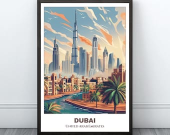 Dubai Travel Printable Poster -United Arab Emirates Travel Poster -Cityscape Painting -Digital Print Wall Art -Travel Room Decor -Dubai Trip