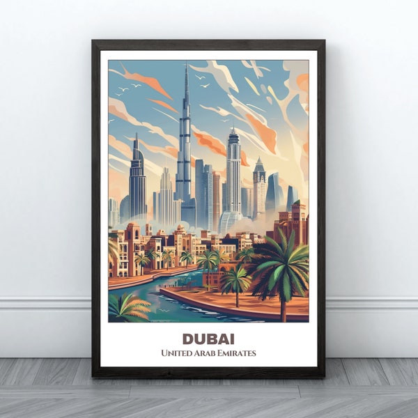 Dubai Travel Printable Poster -United Arab Emirates Travel Poster -Cityscape Painting -Digital Print Wall Art -Travel Room Decor -Dubai Trip