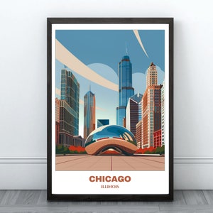 CHICAGO City Printable Poster -  Illinois Travel Poster - Cityscape Painting - Digital Print Wall Art - Travel Room Decor - The Bean Poster