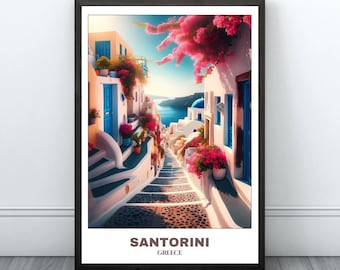 Santorini Travel Printable Poster - Greece Travel Poster -Cityscape Painting - Digital Print Wall Art- Travel Wall Art Decor -Santorini Trip