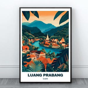 Luang Prabang Travel Printable Poster - Loas Travel Poster - Citycape Painting -Digital Wall Art Print -Luang Prabang Home Decor -Loas Print