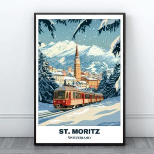 Sankt Moritz Travel Printable Poster -Switzerland Travel Poster-Citycape Painting-Digital Wall Art Print-St. Moritz Decor-ST. Moritz Snowly