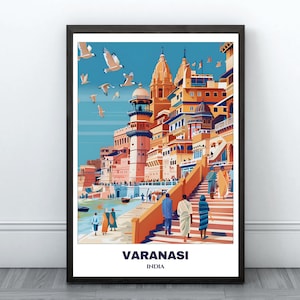 Varanasi Travel Printable Poster - India Travel Poster -Varanasi Painting - Digital Print Wall Art -India Home Decor - Varanasi Illustration