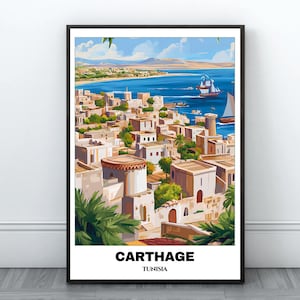 Carthage Travel Printable Poster -Tunisia Travel Poster -Citycape Painting -Digital Wall Art Print -Carthage Decor-Ruins of Ancient Carthage