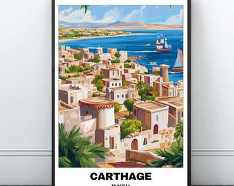 Carthage Travel Printable Poster -Tunisia Travel Poster -Citycape Painting -Digital Wall Art Print -Carthage Decor-Ruins of Ancient Carthage