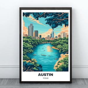 Austin Printable Travel  Poster - Texas Travel Poster -Digital Print Wall Art -Austin Painting Home Decor-austin Wall Art Print -Texas Print
