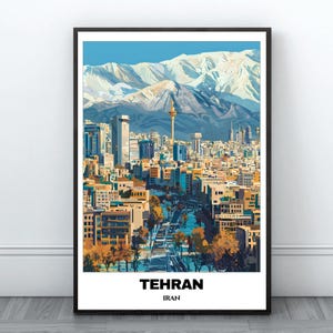 Cartaz de viagem para impressão em Teerã - Cartaz de viagem para o Irã - Pintura de paisagem urbana - Arte de parede com impressão digital - Decoração para casa em Teerã - Impressão de viagem para Teerã