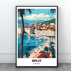 スプリット旅行印刷可能ポスター - クロアチア旅行ポスター - シティケープペインティング - デジタルウォールアートプリント - スプリットホームデコレーション - クロアチア旅行アートプリント