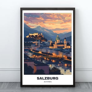 Salzburg Travel Printable Poster -Austria Travel Poster -Salzburg Painting -Digital Print Wall Art-Austria Home Decor -Salzburg Illustration