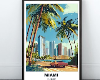 Miami Printable Travel  Poster - Florida Travel Poster -Digital Print Wall Art -Miami Painting Home Decor-Miami Wall Art Print -Florida Trip