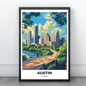 Austin Printable Travel  Poster - Texas Travel Poster -Digital Print Wall Art -Austin Painting Home Decor-austin Wall Art Print -Texas Print