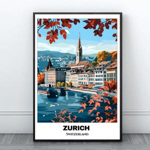 Zurich Travel Printable Poster - Switzerland Travel Poster -Citycape Painting - Digital Wall Art Print-Zurich Home Decor - Zurich Trip Print