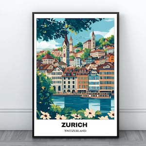 Zurich Travel Printable Poster - Switzerland Travel Poster -Citycape Painting - Digital Wall Art Print - Zurich Home Decor - Zurich Postcard