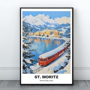 Sankt Moritz Travel Printable Poster -Switzerland Travel Poster-Citycape Painting-Digital Wall Art Print-St. Moritz Decor- ST. Moritz Snowly