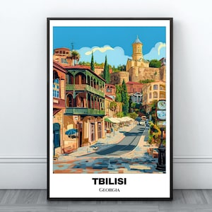 Affiche imprimable de voyage de Tbilissi - affiche de voyage de Géorgie - peinture de paysage urbain - art mural impression numérique - décoration de Tbilissi - impression d'art voyage à Tbilissi