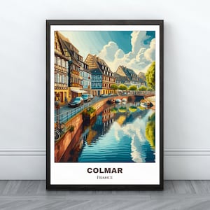 Póster imprimible de viaje a COLMAR - Póster de viaje a Francia - Pintura de Colmar - Pintura de paisaje urbano - Arte mural - Decoración del hogar - Viaje a Francia - Regalo para amantes de los viajes